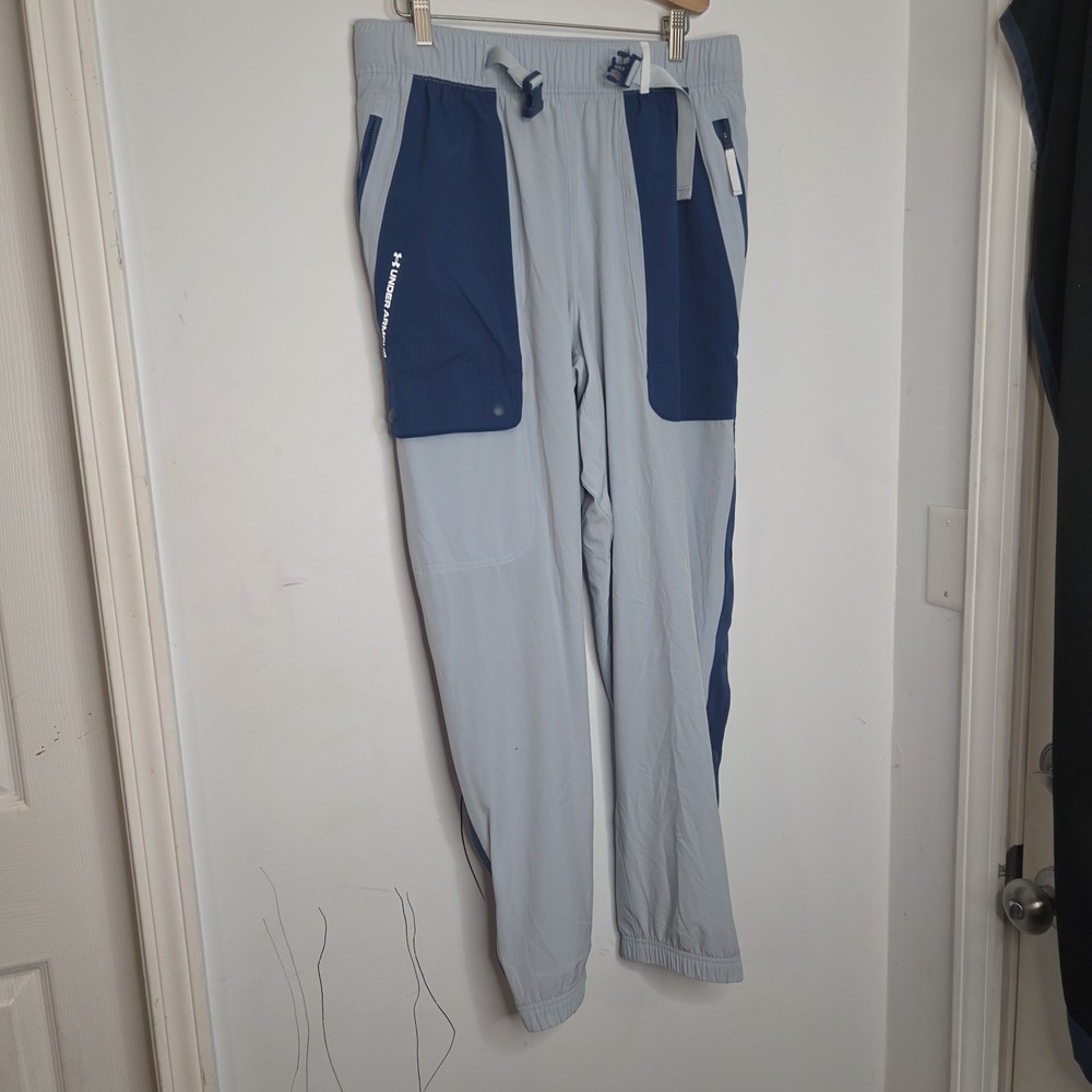 Under Armour Rush Mens Large Blue Colorblock Snap Side Jogger Pants Celliant